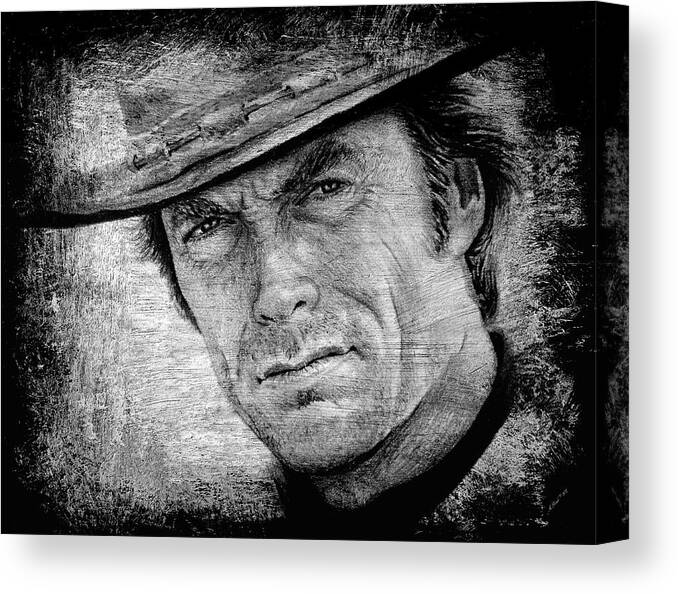 Clint Eastwood Canvas Print featuring the painting The Man with no name by Andrew Read