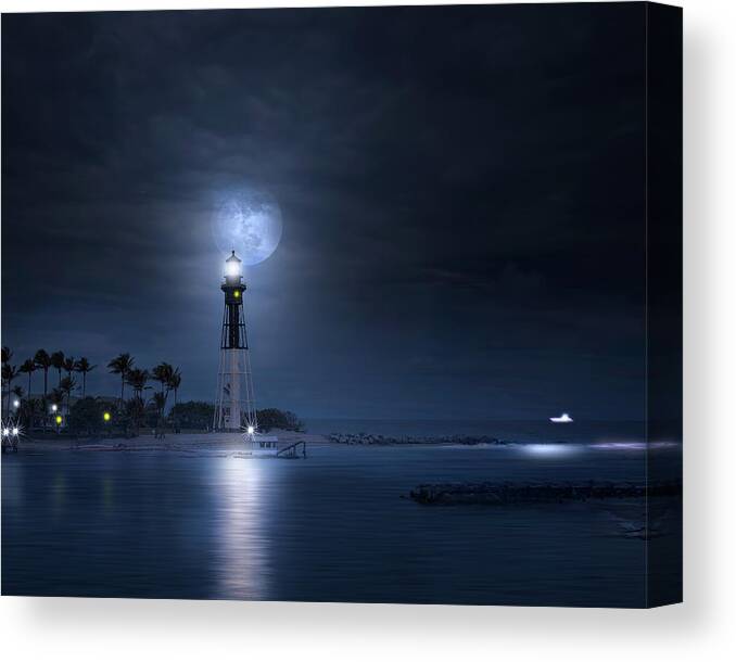 Lighthouse Canvas Print featuring the photograph The Mystery of Lighthouse Cove by Mark Andrew Thomas