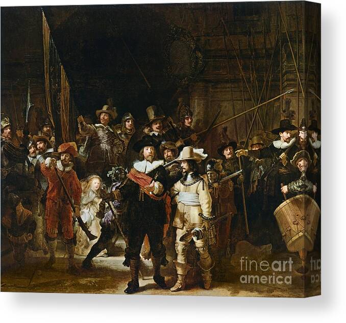 The Canvas Print featuring the painting The Nightwatch by Rembrandt