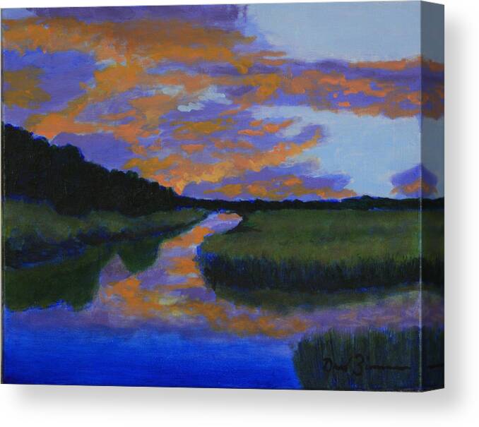 Sunset On The Wetlands Canvas Print featuring the painting The Promise of Night by David Zimmerman
