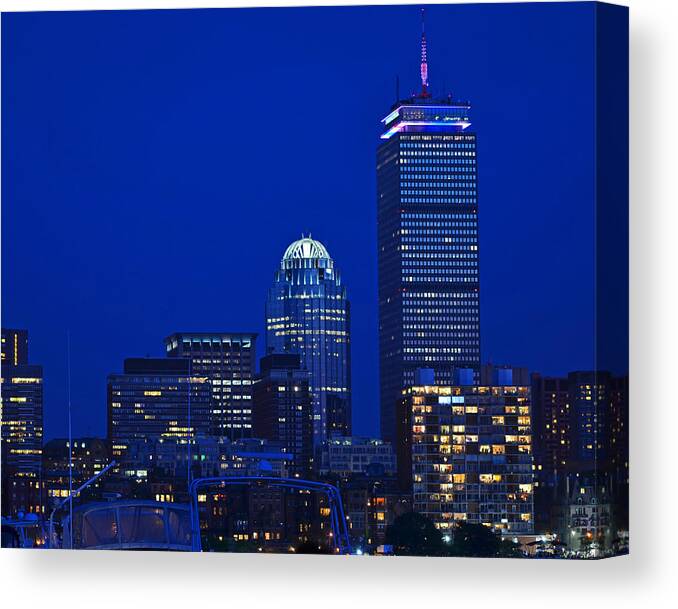 Boston Canvas Print featuring the photograph The Pru lit up in red white and blue for the Fourth of July by Toby McGuire