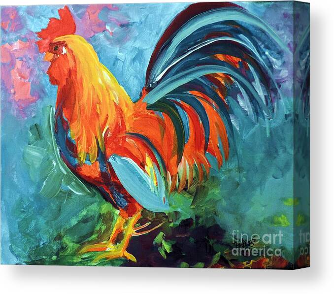 Rooster Canvas Print featuring the painting THE Rooster by Tom Riggs