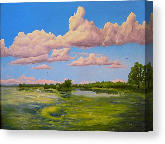 Marsh Canvas Print featuring the painting The Sheboygan Marsh by Daniel W Green