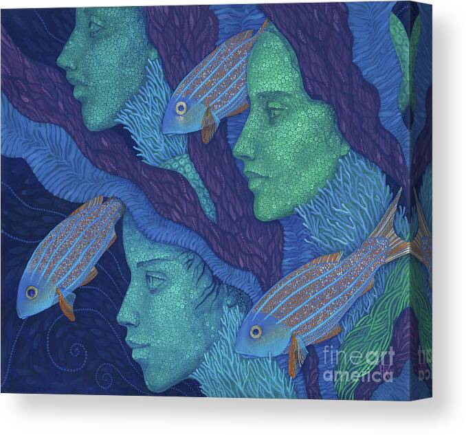 Mermaid Canvas Print featuring the painting The Waiting by Julia Khoroshikh