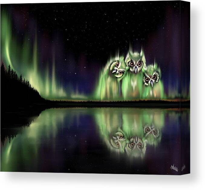 Owl Canvas Print featuring the digital art The Watchers by Norman Klein
