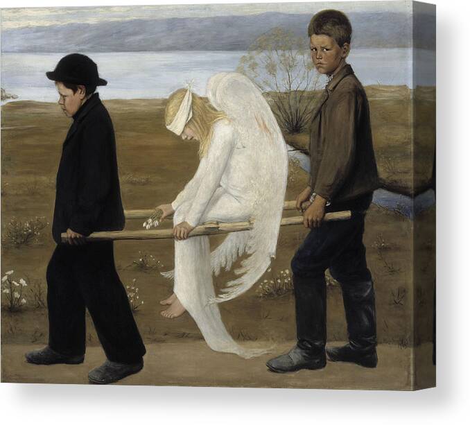 The Wounded Angel - Der Verwundete Engel (1903) Hugo Simberg Canvas Print featuring the painting The Wounded Angel by MotionAge Designs