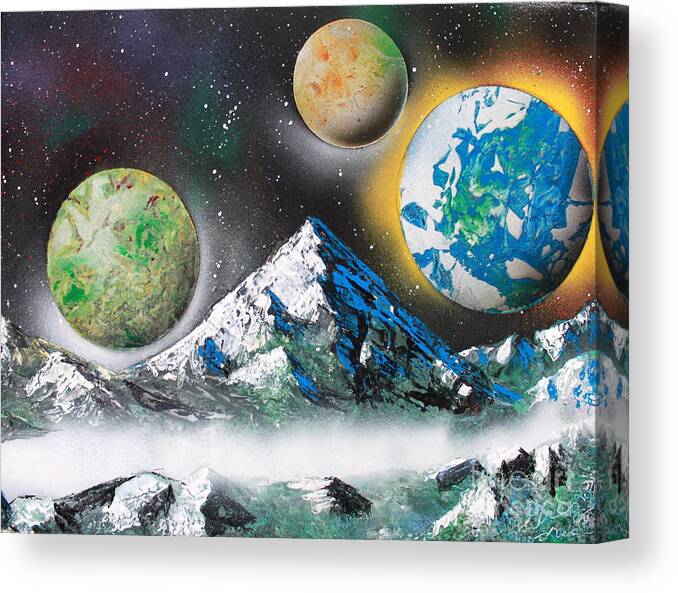 Space Art Canvas Print featuring the painting Three Planets by Greg Moores