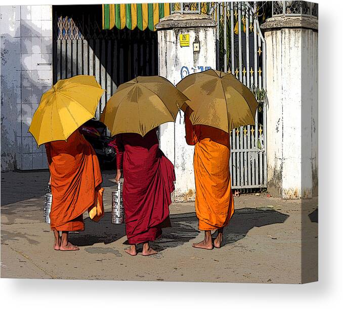 Travel Canvas Print featuring the photograph Three Umbrellas by Dusty Wynne