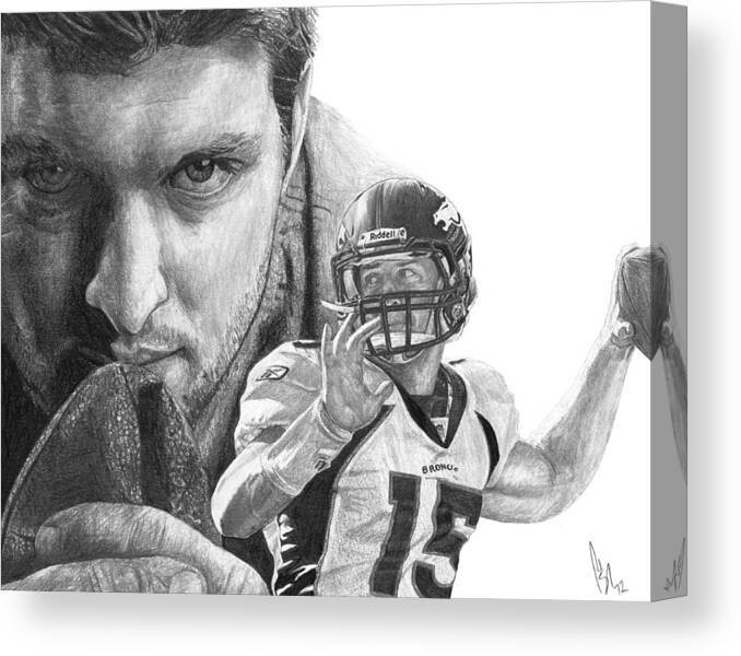 Tim Tebow Canvas Print featuring the drawing Tim Tebow by Bobby Shaw