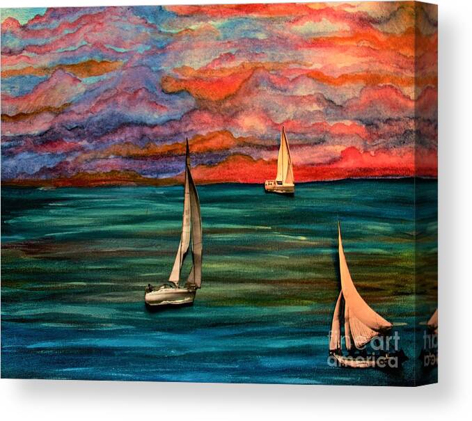 Mixed Media Canvas Print featuring the painting Toy Boats x's 3 by Barbara Donovan