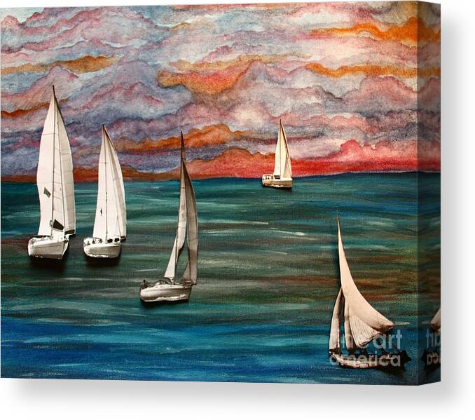 Mixed Media Artwork Canvas Print featuring the painting Toy Boats x's 5 by Barbara Donovan