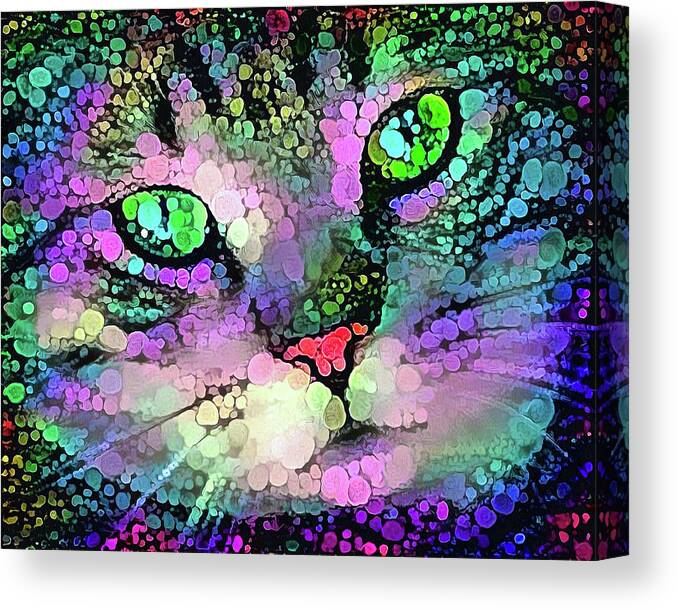 Cat Canvas Print featuring the photograph Trippy cat with colorful dots by Matthias Hauser