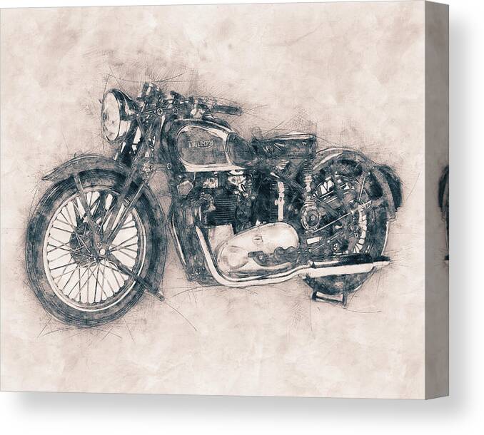 Triumph Speed Twin Canvas Print featuring the mixed media Triumph Speed Twin - 1937 - Vintage Motorcycle Poster - Automotive Art by Studio Grafiikka