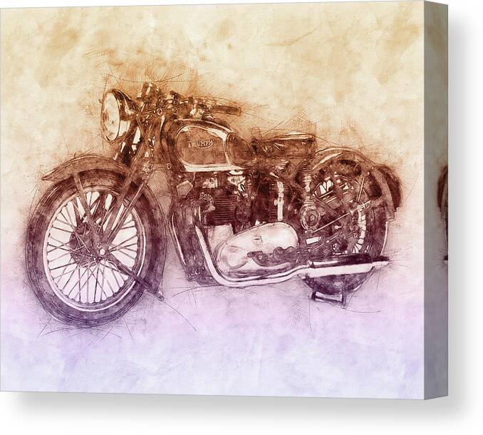 Triumph Speed Twin Canvas Print featuring the mixed media Triumph Speed Twin 2 - 1937 - Vintage Motorcycle Poster - Automotive Art by Studio Grafiikka