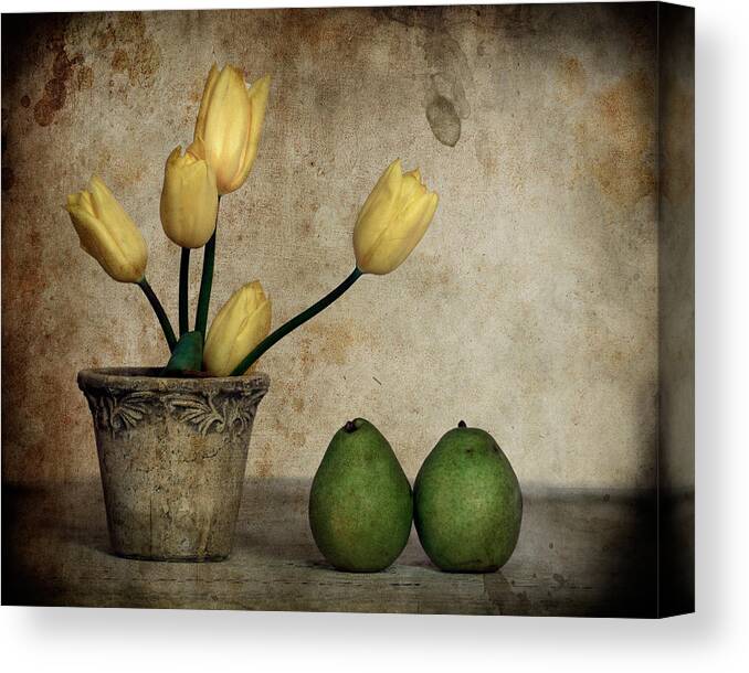 Still Life Canvas Print featuring the photograph Tulips and Green Pears by Levin Rodriguez