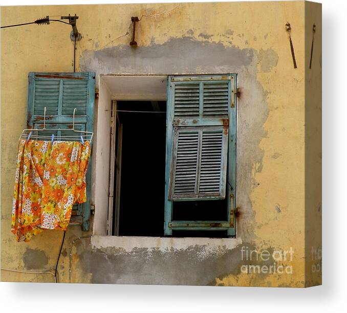 Window Canvas Print featuring the photograph Turquoise Shuttered Window by Lainie Wrightson