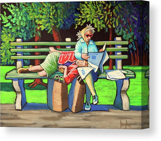 Figure Canvas Print featuring the painting Two Ladies on Bench by Kevin Hughes