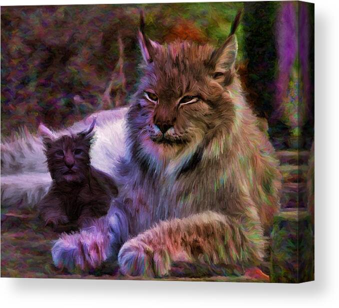 Lynx Canvas Print featuring the digital art Two Lynxes by Caito Junqueira