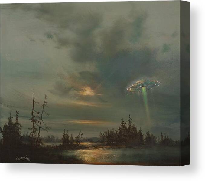 Ufo Canvas Print featuring the painting UFO Northern Exposure by Tom Shropshire