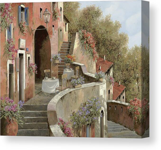 Landscape Canvas Print featuring the painting Un Caffe Al Fresco Sulla Salita by Guido Borelli