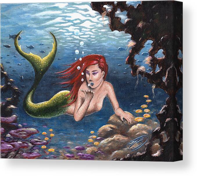 Mermaid Canvas Print featuring the painting Under The Sea by Joe Burgess