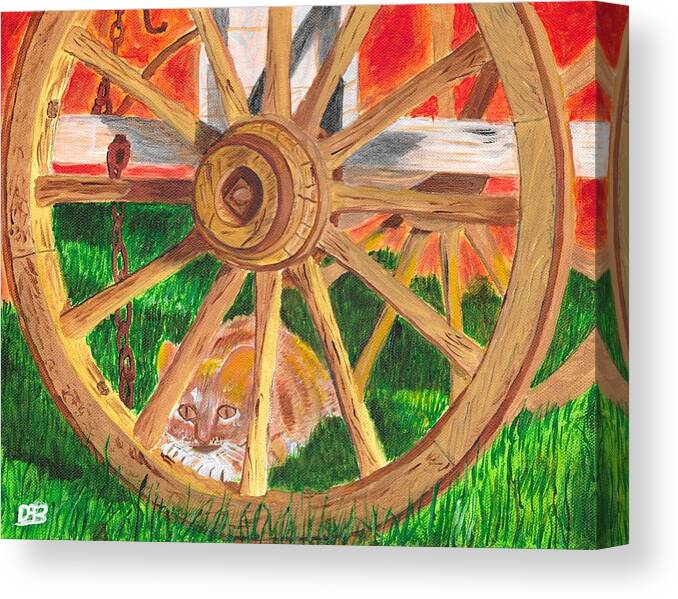 Cat Canvas Print featuring the painting Under the wagon by David Bigelow