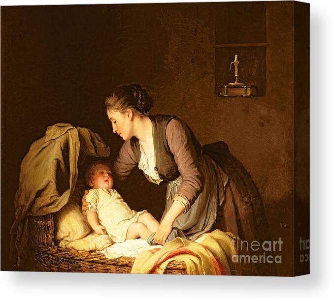 Undressing Canvas Print featuring the painting Undressing the Baby by Meyer von Bremen