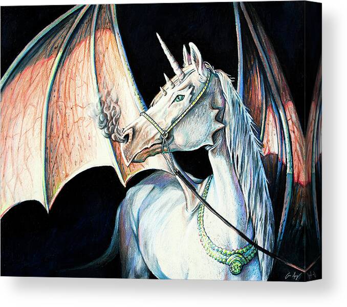 Dragon Canvas Print featuring the drawing Unicorn Dragon by Aaron Spong