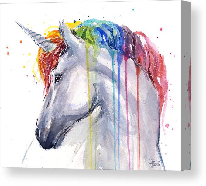 Magical Canvas Print featuring the painting Unicorn Rainbow Watercolor by Olga Shvartsur