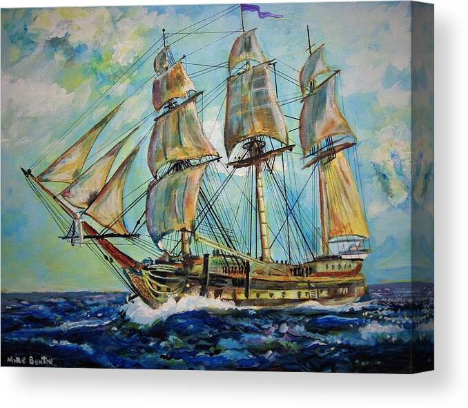 Sailing Ships Canvas Print featuring the painting USS United States by Mike Benton