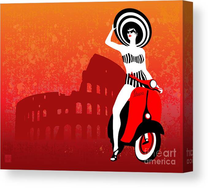 Vespa Canvas Print featuring the painting Vespa Girl by Sassan Filsoof