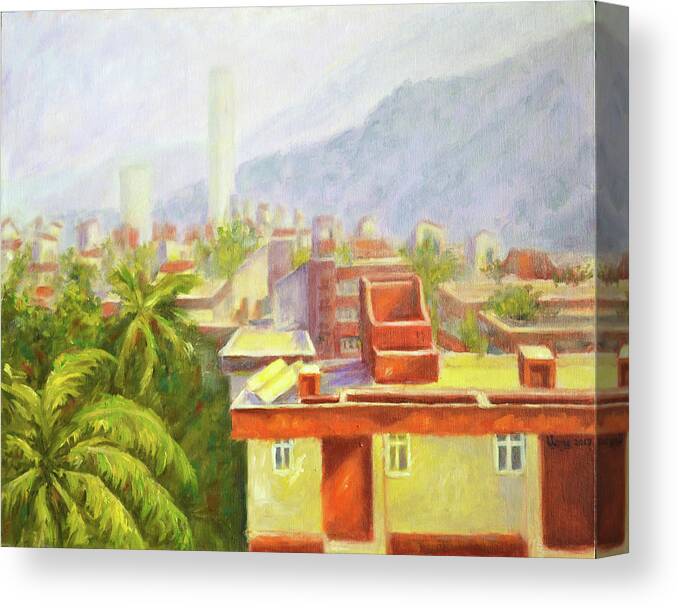 View From Our Balcony Canvas Print featuring the painting View from our balcony by Uma Krishnamoorthy