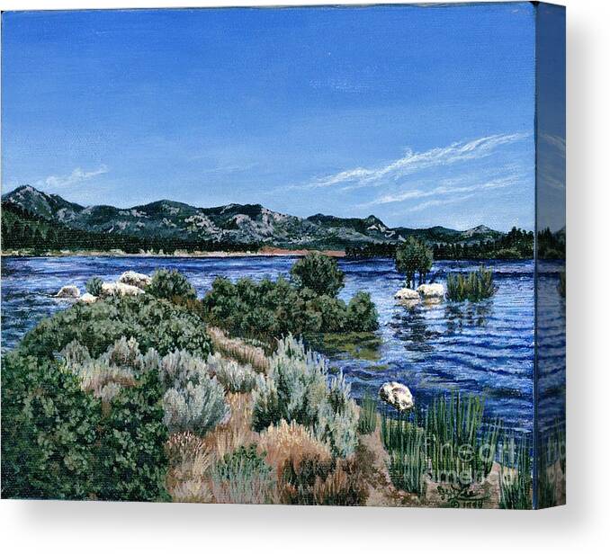 Landscap Painting Canvas Print featuring the painting View of Lake Hemet by Jiji Lee