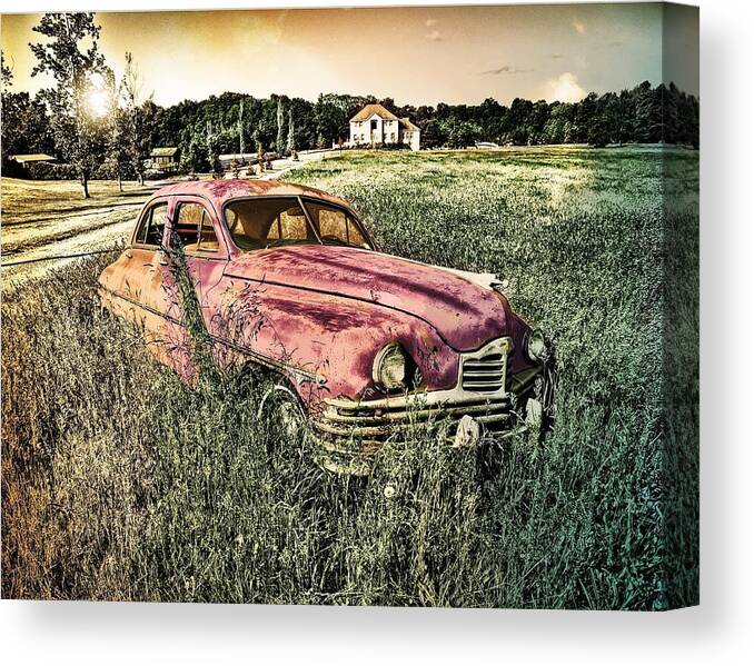 Car Canvas Print featuring the photograph Vintage Auto in a Field by Digital Art Cafe