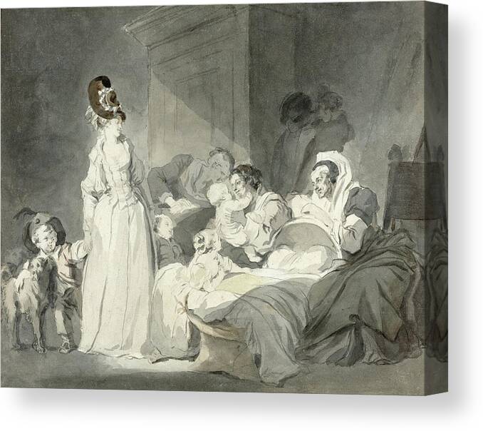 Jean-honore Fragonard Canvas Print featuring the painting Visit to the Nurse by Jean-Honore Fragonard