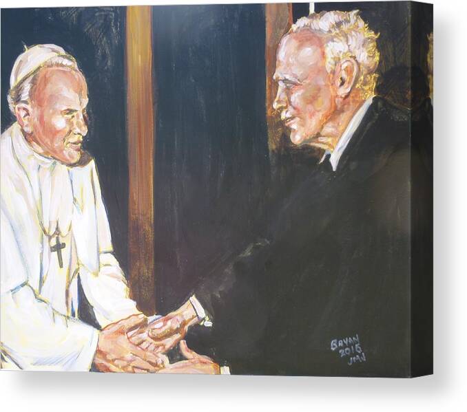 Walker Percy Canvas Print featuring the painting Walker Percy and John Paul II by Bryan Bustard