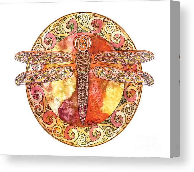 Artoffoxvox Canvas Print featuring the mixed media Warm Celtic Dragonfly by Kristen Fox