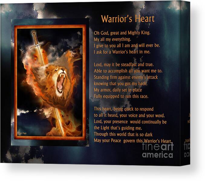 Jennifer Page Canvas Print featuring the digital art Warrior's Heart Poetry by Jennifer Page