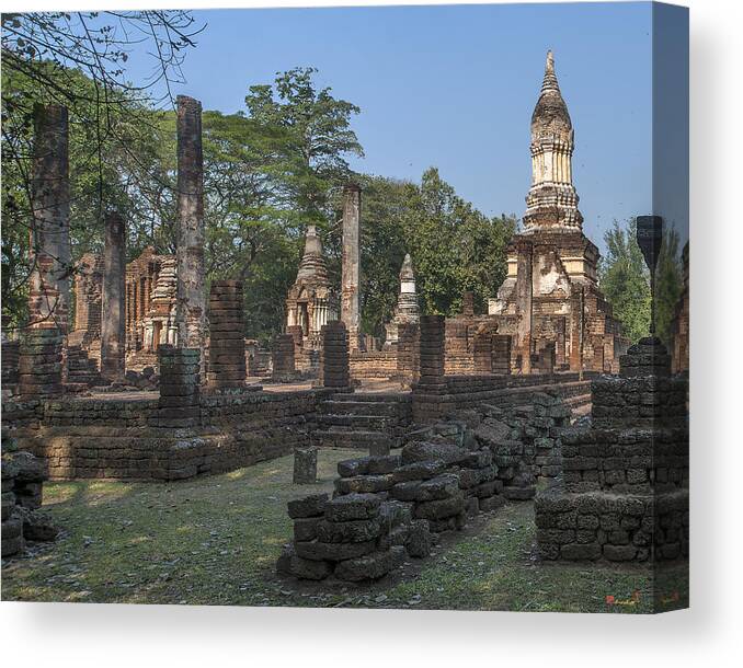 Temple Canvas Print featuring the photograph Wat Chedi Ched Thaeo Main Wihan and Main Chedi DTHST0130 by Gerry Gantt