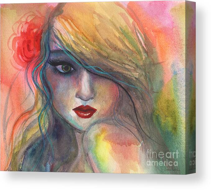 Girl Painting Canvas Print featuring the painting Watercolor girl portrait with flower by Svetlana Novikova