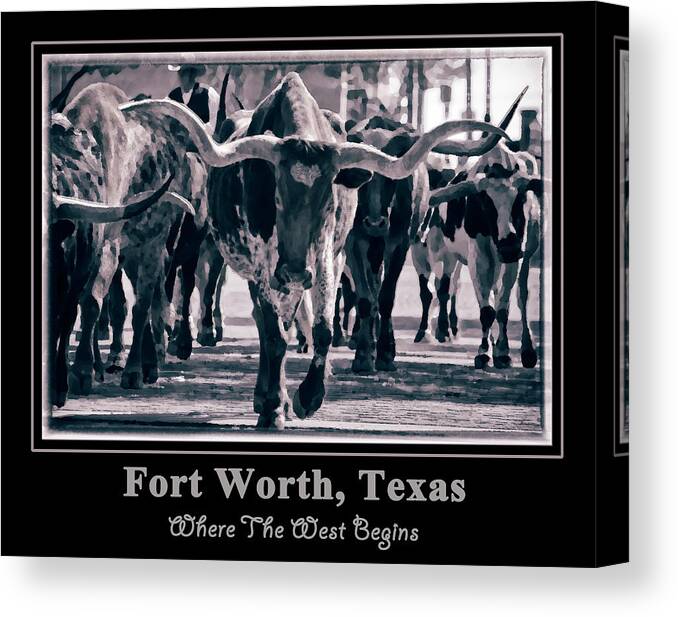 Longhorn Canvas Print featuring the photograph Watercolor Longhorns II by Joan Carroll