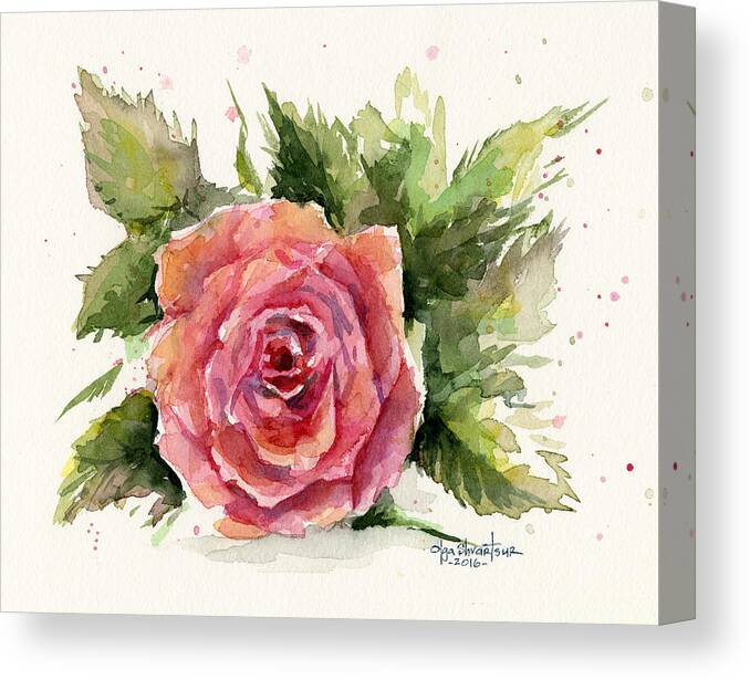 Rose Canvas Print featuring the painting Watercolor Rose by Olga Shvartsur