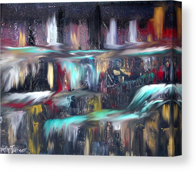 Waterfalls. Cascading Waterfall Canvas Print featuring the painting Waterfalls by Kelly M Turner