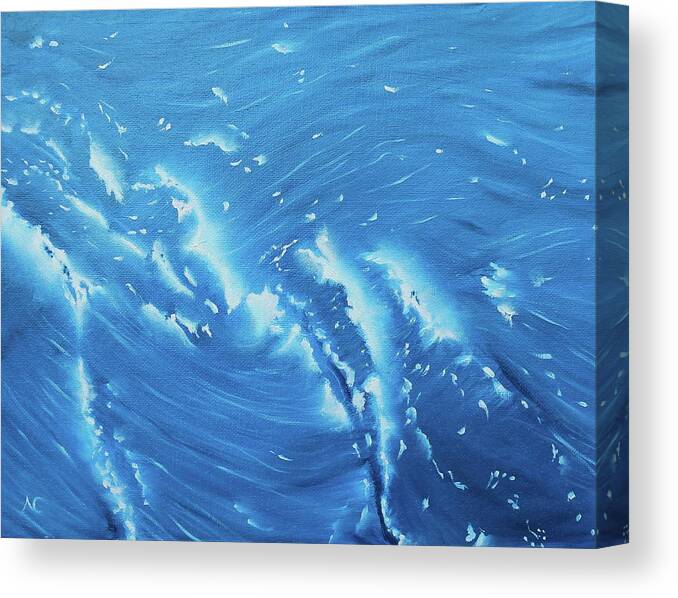 Waves Canvas Print featuring the painting Waves - French Blue by Neslihan Ergul Colley