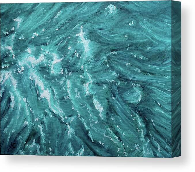 Waves Canvas Print featuring the painting Waves - Light Turquoise by Neslihan Ergul Colley