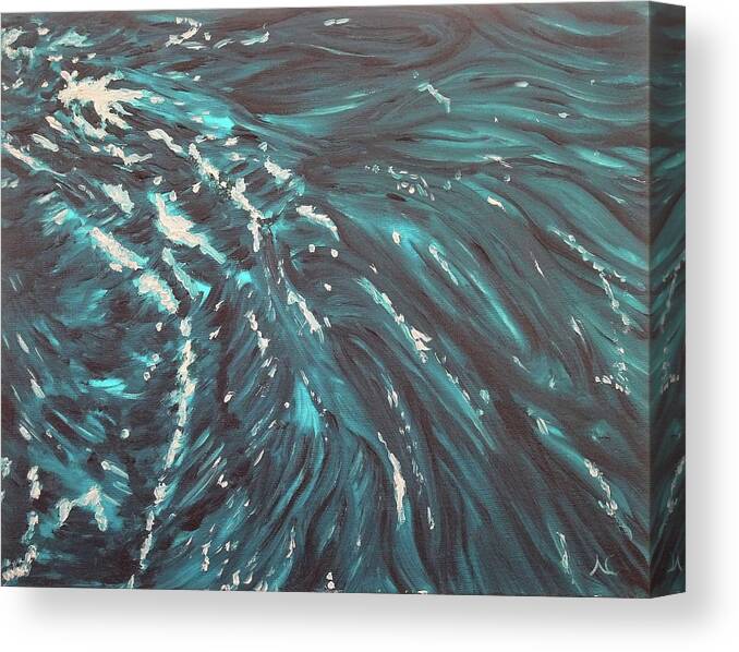Water Canvas Print featuring the painting Waves - Turquoise by Neslihan Ergul Colley