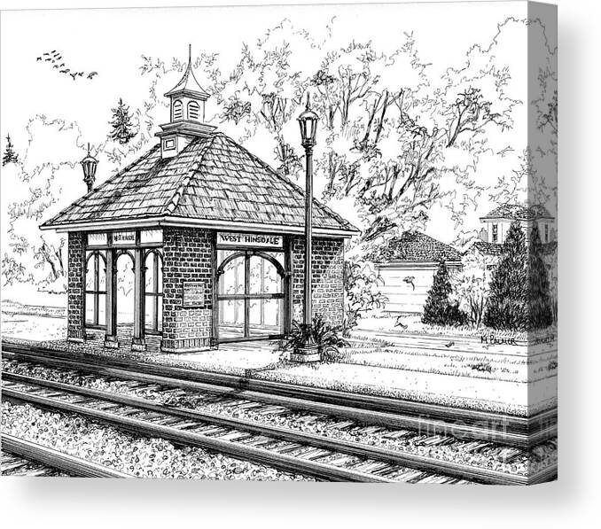 Architecture Canvas Print featuring the drawing West Hinsdale Train Station by Mary Palmer