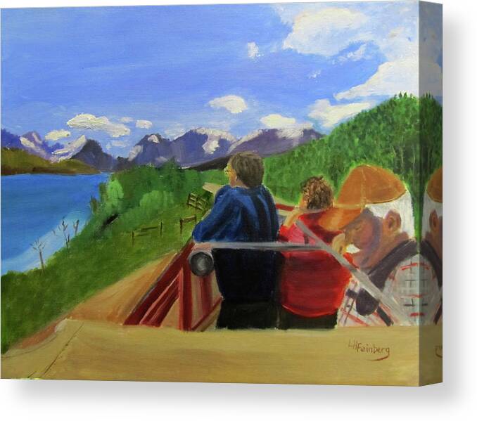 Glacier National Park Canvas Print featuring the painting What's Out There? by Linda Feinberg