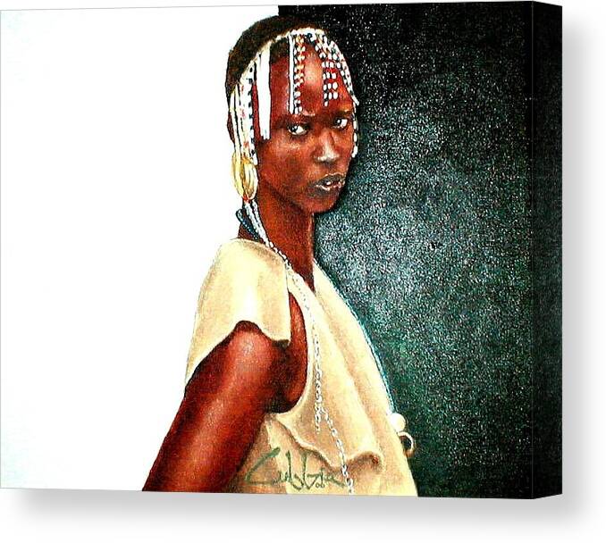 Maasai Women Canvas Print featuring the painting Where You Goin by G Cuffia