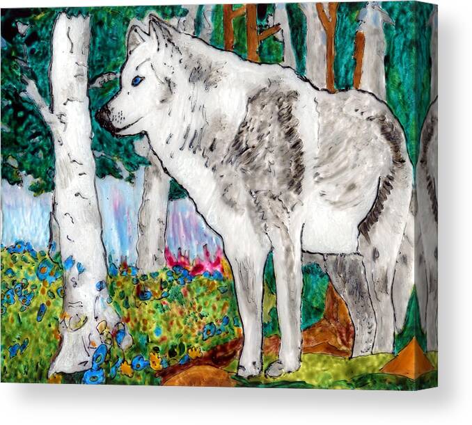 Wolf Canvas Print featuring the painting White Wolf in Spring by Phil Strang